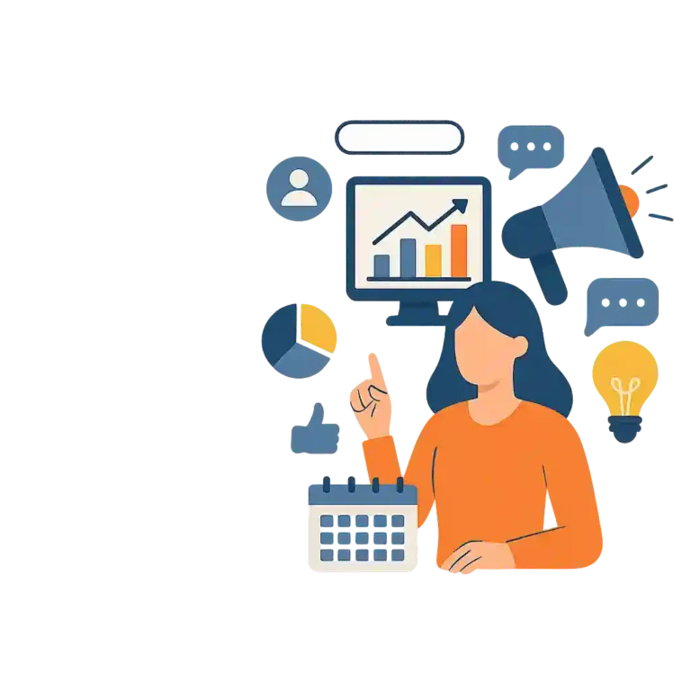 pictorical representation of a lady standing behind a few logos of best digital marketing expert in kochi